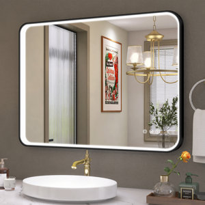 Latitude Run® Sleek Black Framed LED Bathroom Mirror Dimmable Lighting ...